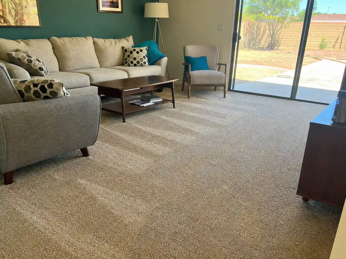 Freshly cleaned carpet with the furniture back in place — completed job in Panorama City, CA
